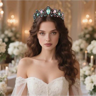 European and American Retro Baroque Bride's Crown Hair Accessory Luxurious Rhinestone King Crown Hair Band Headwear Wedding and Makeup Accessories