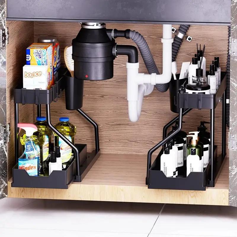 Multifunctional Drawer Shelf Organizer, Under Sink Storage, Kitchen Rack, Bathroom Table Cabinet, 2 Layers Pull Out