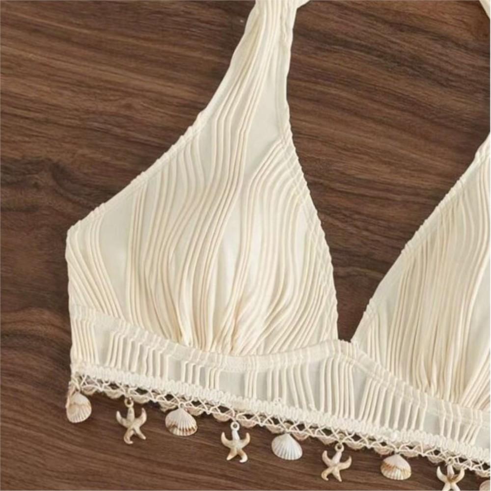 Women's Bikinis And Tankinis New Swimsuit Sexy Halter Neck Bikini Two Piece Set Solid Color Leace-up Backless Temperament Trendy