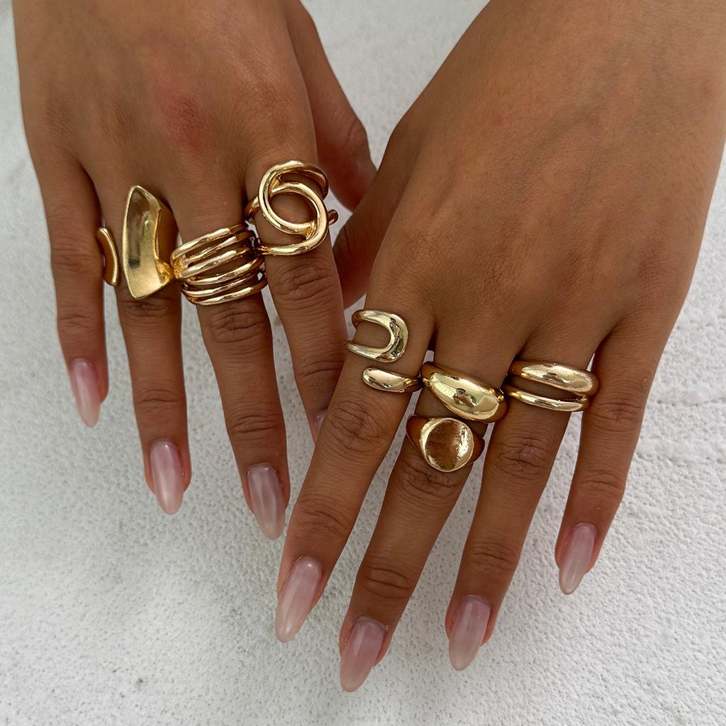 Design Sense Metal Cross-Pleated Ring Set, Hip Hop Water Drop Hug Glossy Ring Woman