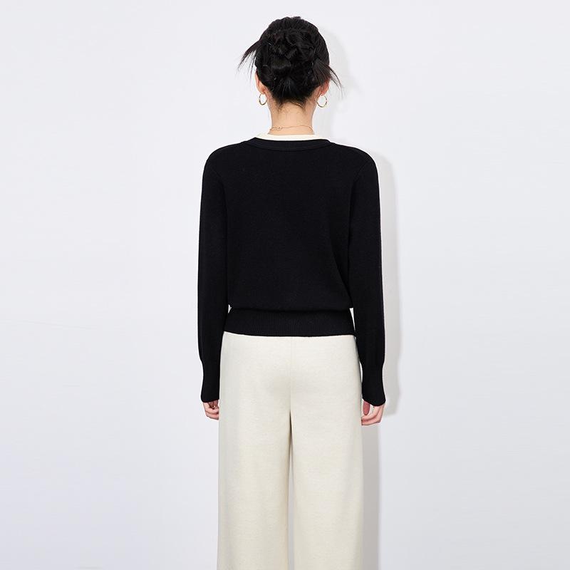 Contrast Color V-Neck Two-Piece Look Cardigan - Fashionable, Simple, Versatile Knitted Top for Women