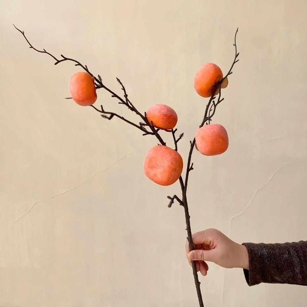 3/5/7 Heads Artificial Persimmon Branch Handmade Foam Artificial Fruits Branches Plastic Elegant Simulation Persimmon Fruit