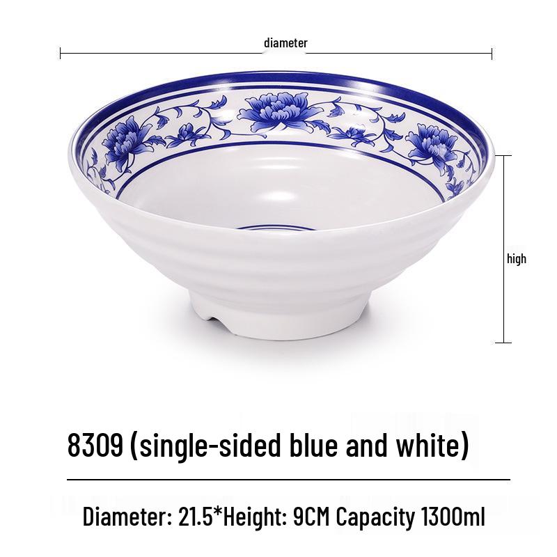 Blue & White Melamine Noodle Bowl: Imitation Porcelain Tableware for Ramen, Soup, Wonton, or Beef Noodles in Noodle Shops