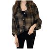 Fashion Women's Loose Button Plaid Lapel Long Sleeves T-shirt Blouse Tops