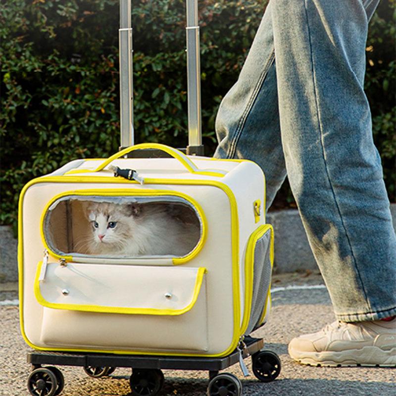 Oxford Cloth Portable Pet Trolley Case Travel Carrier Bag for Cats & Small Dogs Anti-Stress Cat Backpack Lightweight Luggage Bag