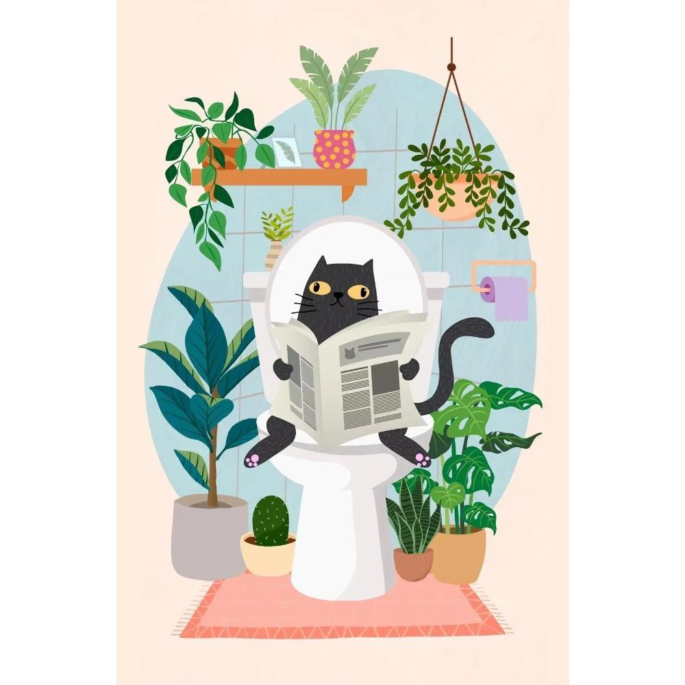 Watercolor Cute Kittens Potted Plant Canvas Print Cartoon Green Plants Animals Wall Art Postes for Modern Living Room Home Decor