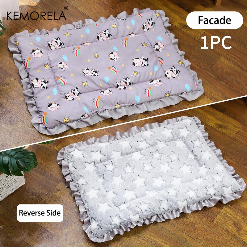 KEMORELA 1PCS Upgraded Double-Sided Pet Sleeping Mat Cat Dog Universal Blanket Pad Pet Supplies Four Seasons Thickened Warm Pad 32X25 серый