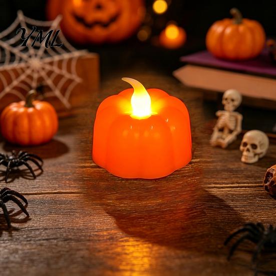 Battery Operated Pumpkin Lamps 2Pcs Halloween Flameless Candles, LED Candle, Decorative Candles Candy Bag Fillers for Light, 3D Tealight Thanksgiving