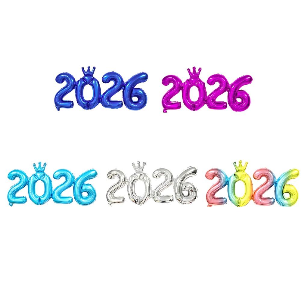 2026 Shiny Crown Foil Balloon for New Years Eve Celebration Party Aluminum Film Decorations Festive Digital Themed Ornament