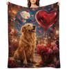 Blanket Throw Golden Retriever Print Dog with Heart Balloon Rose Flannel Blanket Moon Night Pattern Sofa Bedroom Indoor Decor