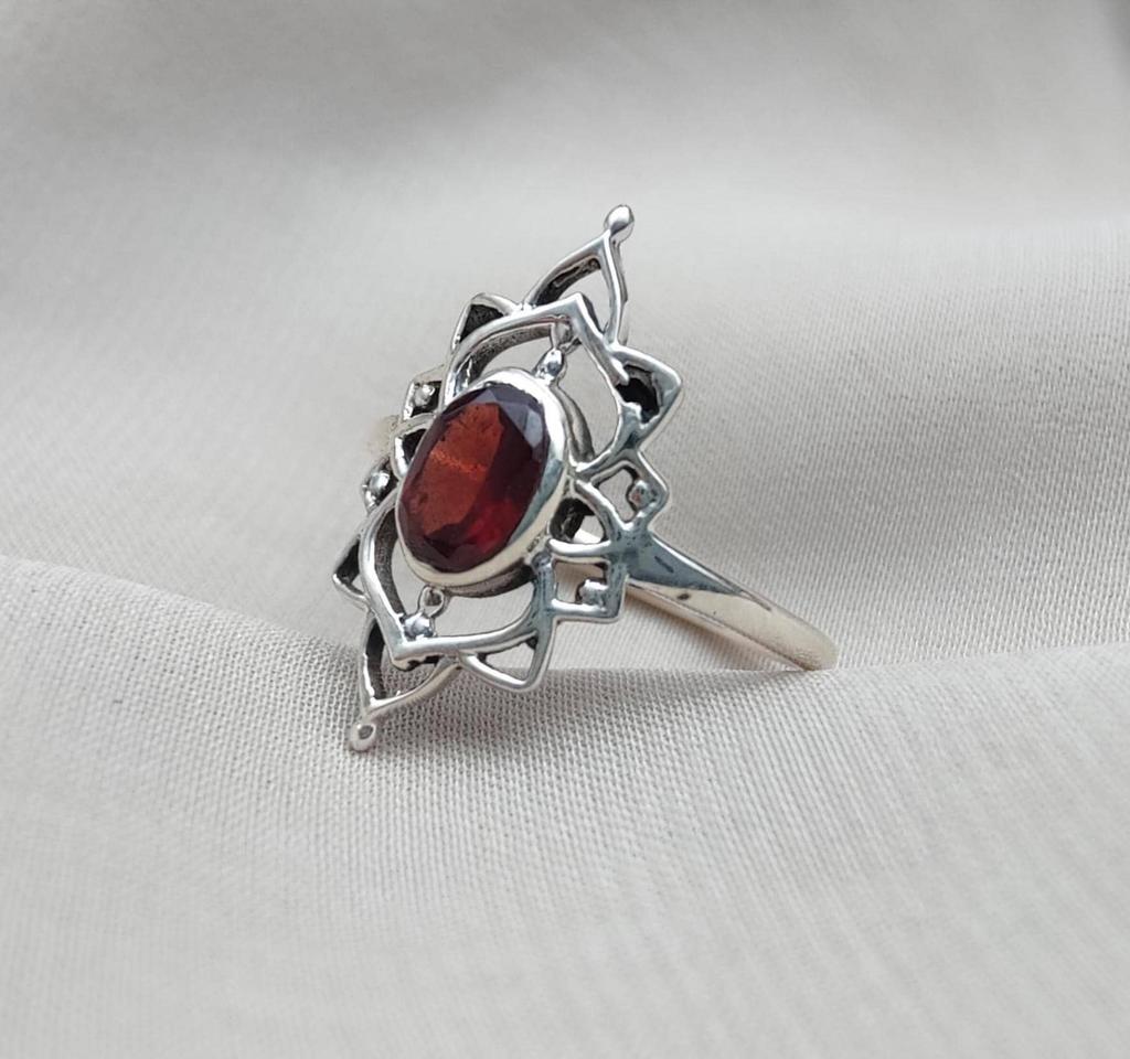 Red Garnet Ring: 925 Sterling Silver Boho Engagement Jewelry