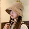 Elegant autumn and winter French high-end hat, small fragrant style simple plaid bucket hat, fashionable crimped bucket hat