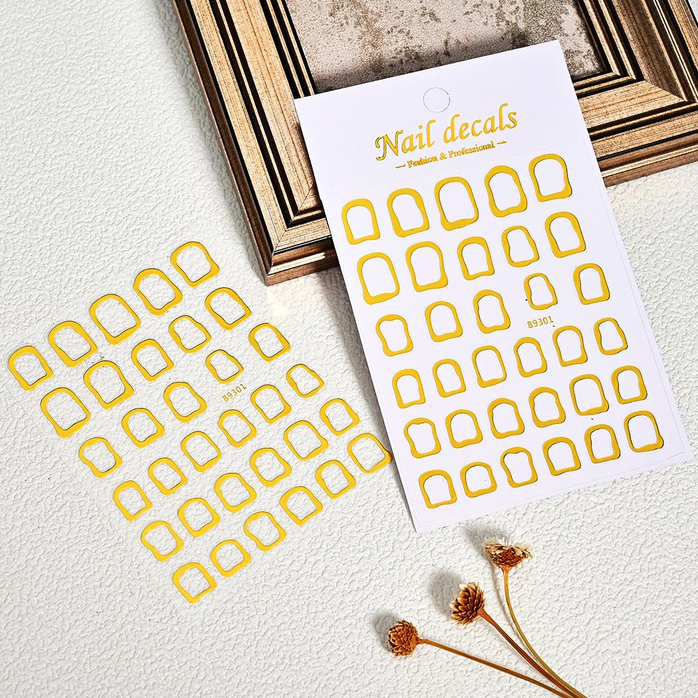

1Pc 3D Gold Hollow Irregular Geometric Nail Stickers Holo Metal Frame Gold/Silver Decals Square Self Adhesive Sliders Nail Deco NKS223-B9301-02