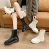 Mode 2024 Herbst Damen Stiefeletten Plateau Schuhe Wasserdichtes PU-Leder Stiefeletten Frau Flach Runde Zehe Weiß Kurze Stiefel Botas De Mujer