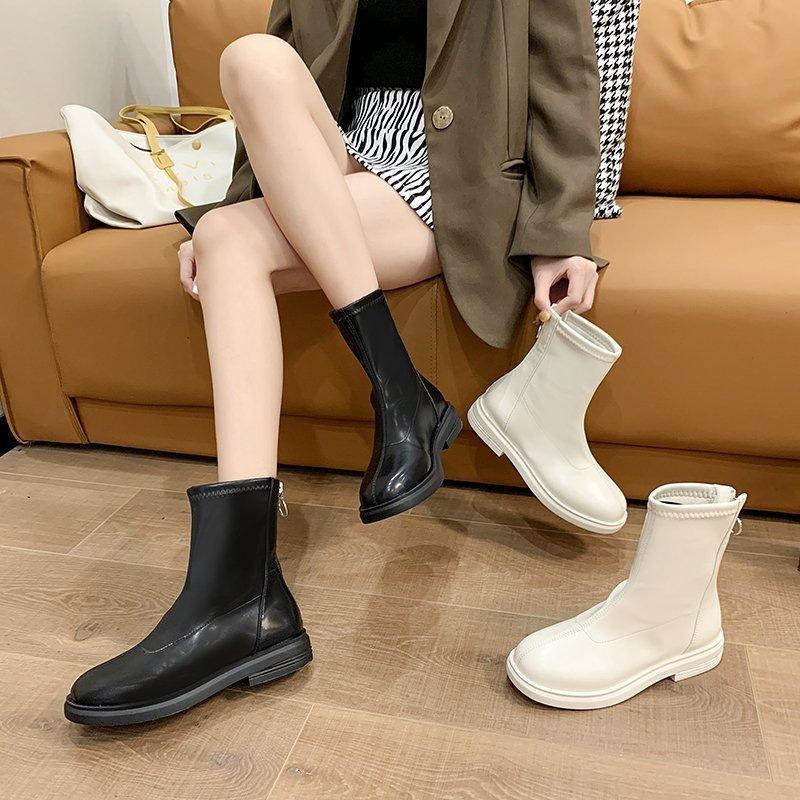 Fashion 2024 Autumn Women Ankle Boots Platform Shoes Waterproof Pu Leather Booties Woman Flat Round Toe White Short Boots Botas De Mujer