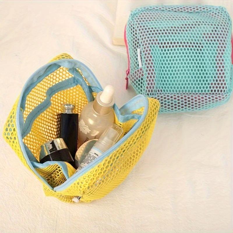 Lightweight Mesh Makeup Bag Travel Portable Cosmetic Storage Bag with Zipper Square Wash Bag Multi-purpose Sundries Storage Bag