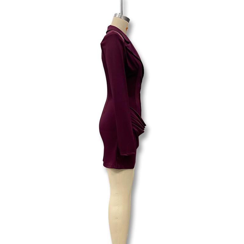 Abito Blazer da Donna Autunnale Monocolore Sexy Scollo a V Profondo Vita Pieghettata Slim