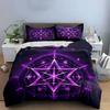 3Pcs Purple Pentagram Bedding Set, Glowing Magical Circle Print Duvet Cover + 2 Pillowcases, Mystical Witch Decor