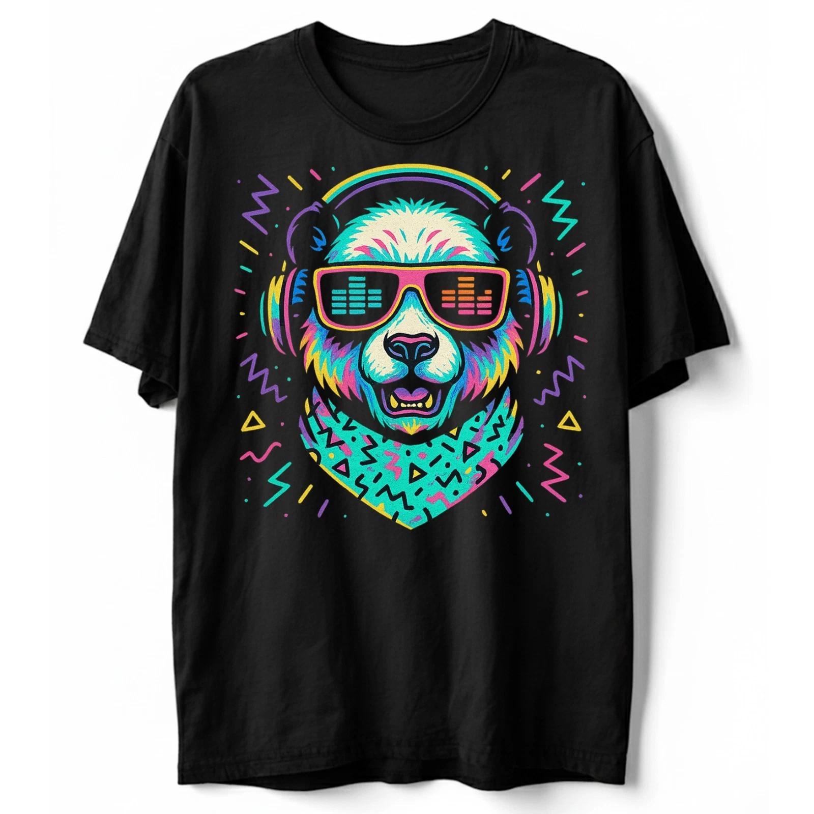 Retro DJ Panda T-Shirt, Headphones Rave EDM Festival Tee Vaporwave Music Gift 3XL