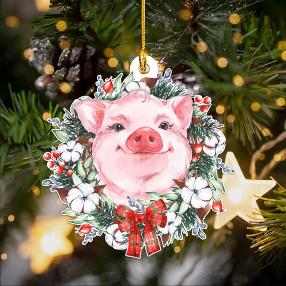 

2D Santa Hat Cat Dog Pig Acrylic Christmas Tree Ornaments Xmas Gifts