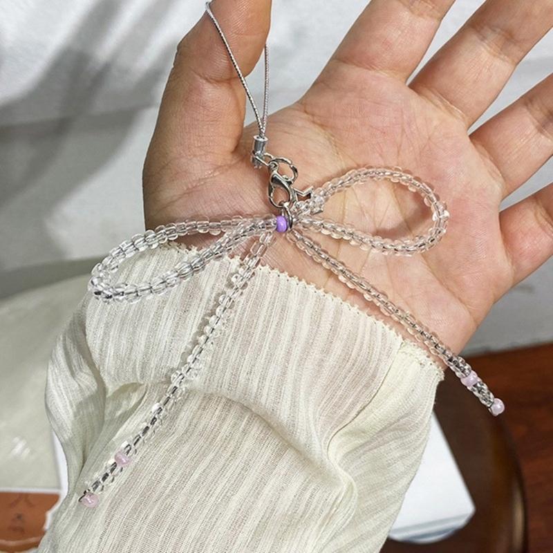 Elegant Keychain with Heart Pendant Fashionable and Practical Bead Bowknot Keyring Key Charm for Bag Decoration