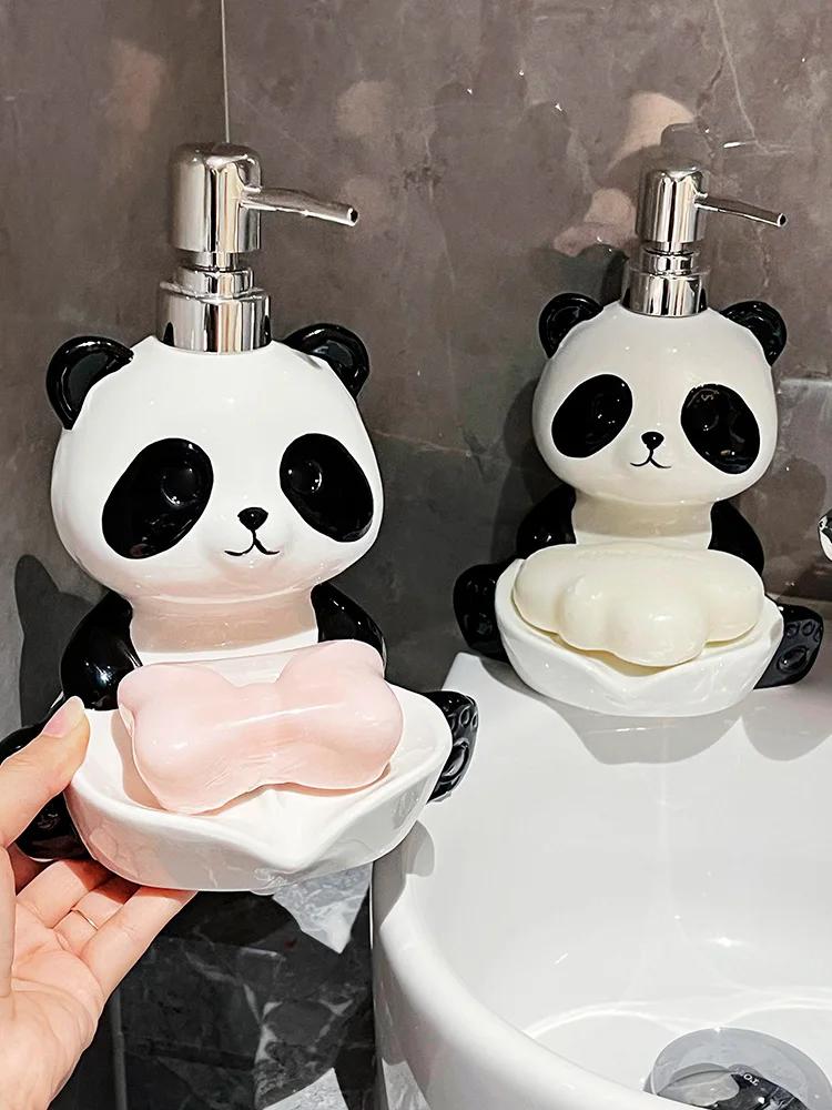 Creative Panda Lotion Bottle Dual Purpose Soap Box Two In One Shampoo Shower Gel Ceramic Press Split Bottle Soap Dispenser