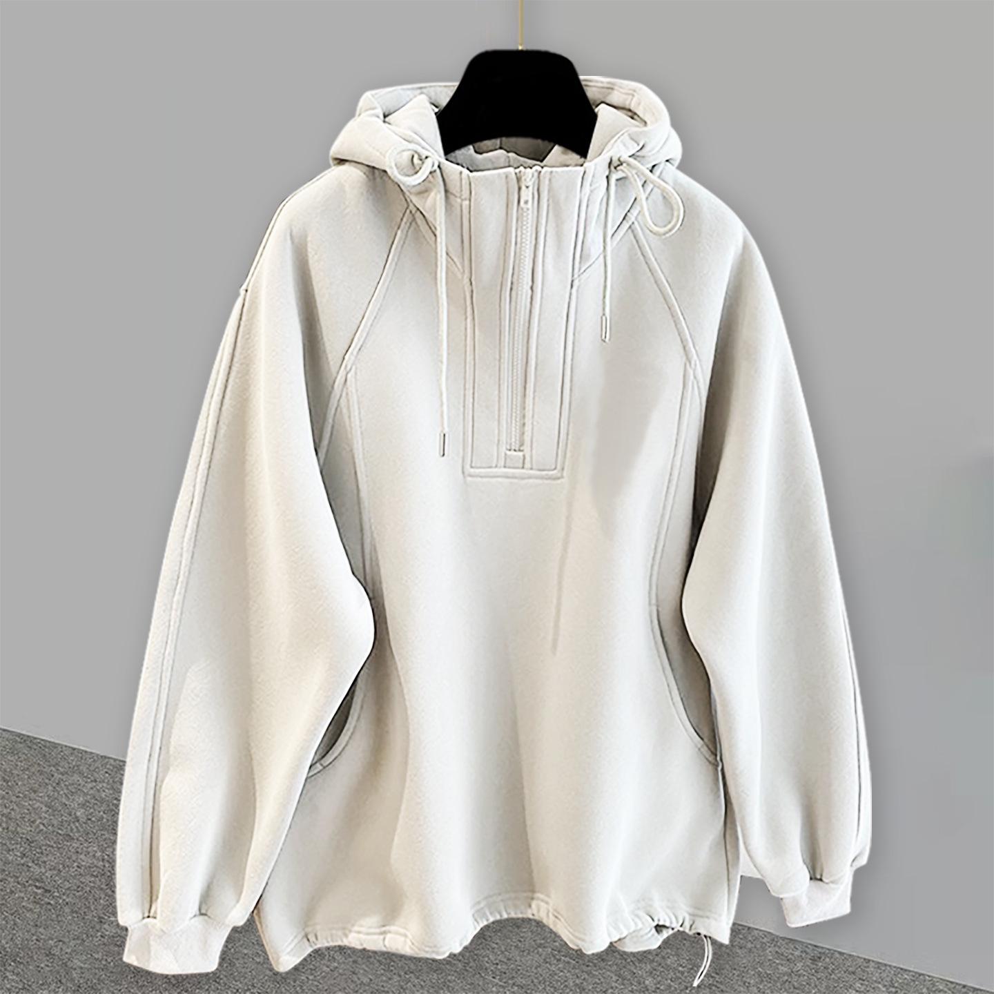 

Revised Name: Unisex Fleece-Lined Zip Hoodie - Casual, Warm, Loose Fit, Couple Style M for 100-120 lbs