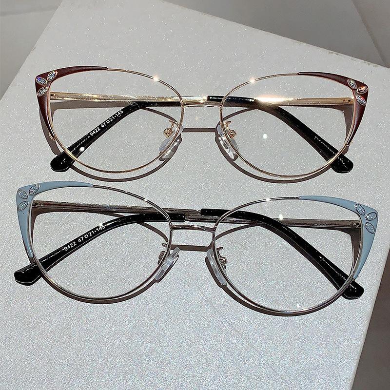 Vintage Cat Eye Glasses Women Anti Blue Light Optical Metal Diamond Luxury Designer Myopia Prescription Eyewear Frame