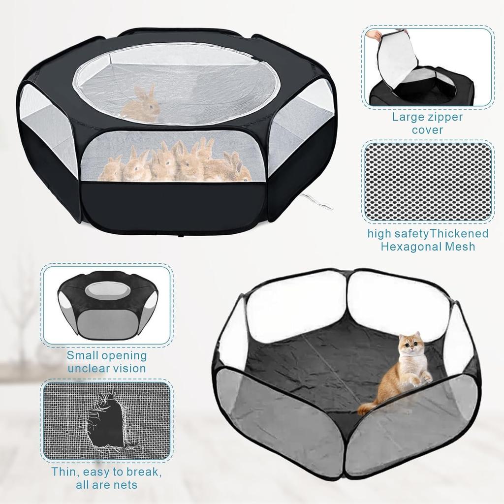 Small Animal Playpen with Cover, Portable Pop Up Pet Enclosure for Rabbits, Guinea Pigs, Hamsters, Chinchillas, Ferrets & Kittens, Indoor Outdoor