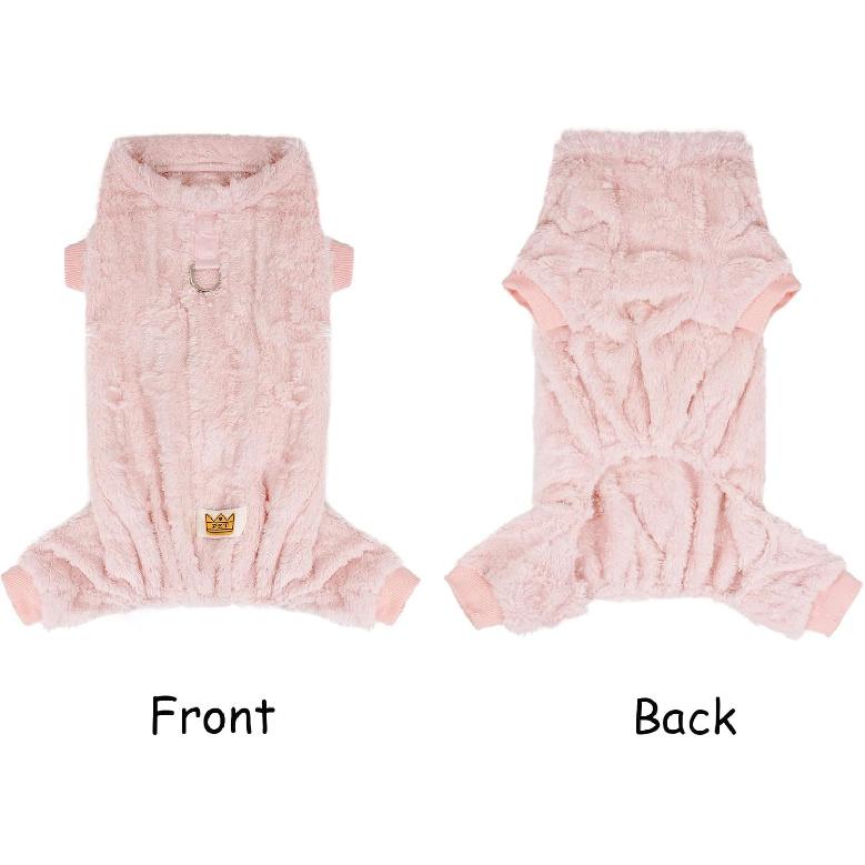 Plush Dog Pajamas for for Small Dogs Cats, Dog Sweater with Leash Ring Ultra Soft Warm Pet Clothes Puppy Onesie Outfits Doggy Pjs Jumpsuit for Winter
