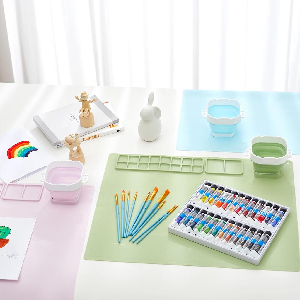 Tappetino da disegno in silicone riutilizzabile con ventosa per bambini, popolare per bambini, con tappetino da pittura in silicone per arte e tazza