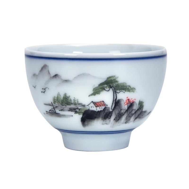 Hand-painted Ceramic Tea Cup Master Cup Single Cup Household Kung Fu Tea Set Small Cup Blue and White Underglaze Color Tea Bowl