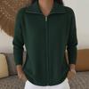 2026 Autumn/Winter Women's Solid Color Zipper Knit Lapel Sweater Cardigan