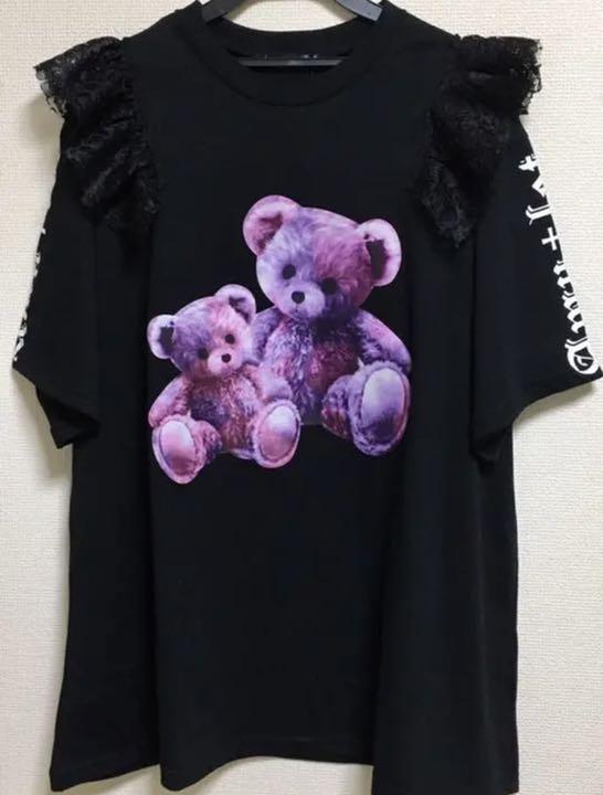 

[USED] Bear T-shirt, dreamy, approximately 70cm long, 57cm wide, teddy bear, dream view, landmine, mass-produced