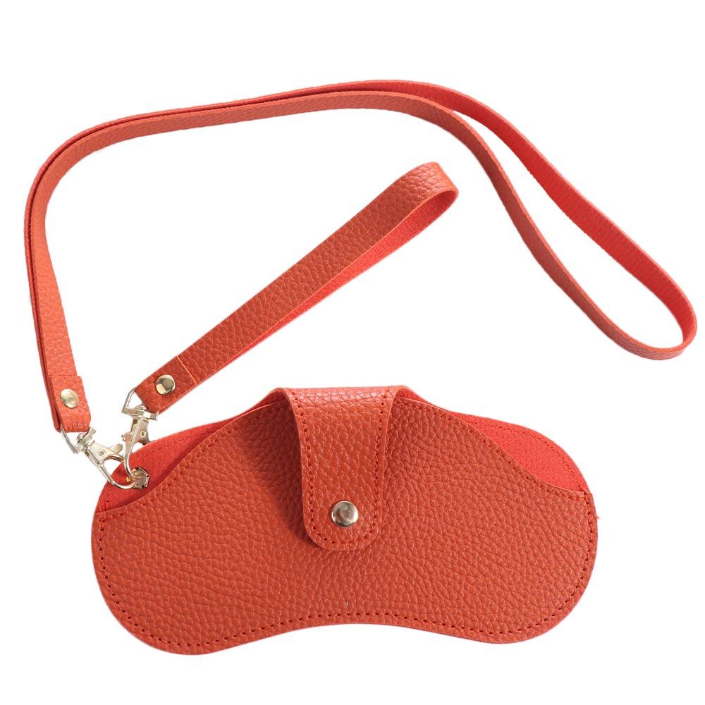 Korean Style PU Leather Glasses Bag Hanging Neck Wrist Buckle Glasses Storage Bag Outdoor Travel Sunglasses Eyeglass Bag