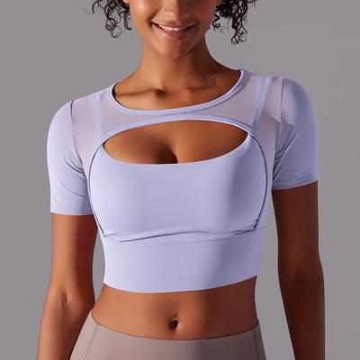 Mesh Yoga Shirts Women Quick Dry Fitness Shirts Sexy Running Sports Gym Short Sleeve Tops