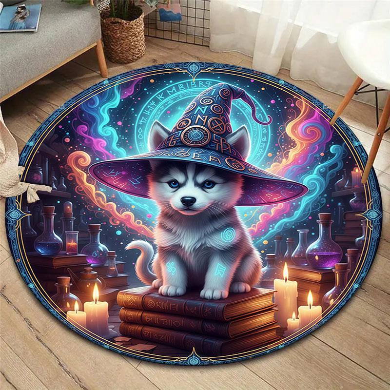 Magical and cute animalsRound Area Rug,Carpet Rug for Living Room Bedroom Sofa Playroom Decor,Non-slip Floor Mat