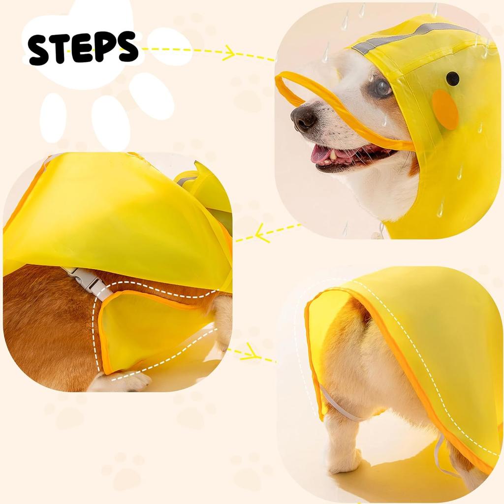 Dog Raincoat,Adjustable Waterproof Cloak Pet Hooded Raincoat Jacket,Cute Yellow Duck Poncho for Pet,Samll