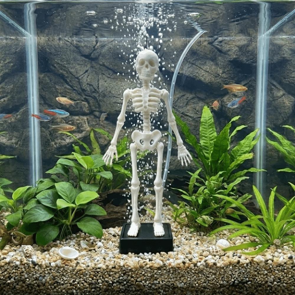 3D Printed Dancing Skeleton Aquarium Bubbler Gothic Plastic Wiggling Skeleton Statue Realistic with Air Hose Skull Ornament
