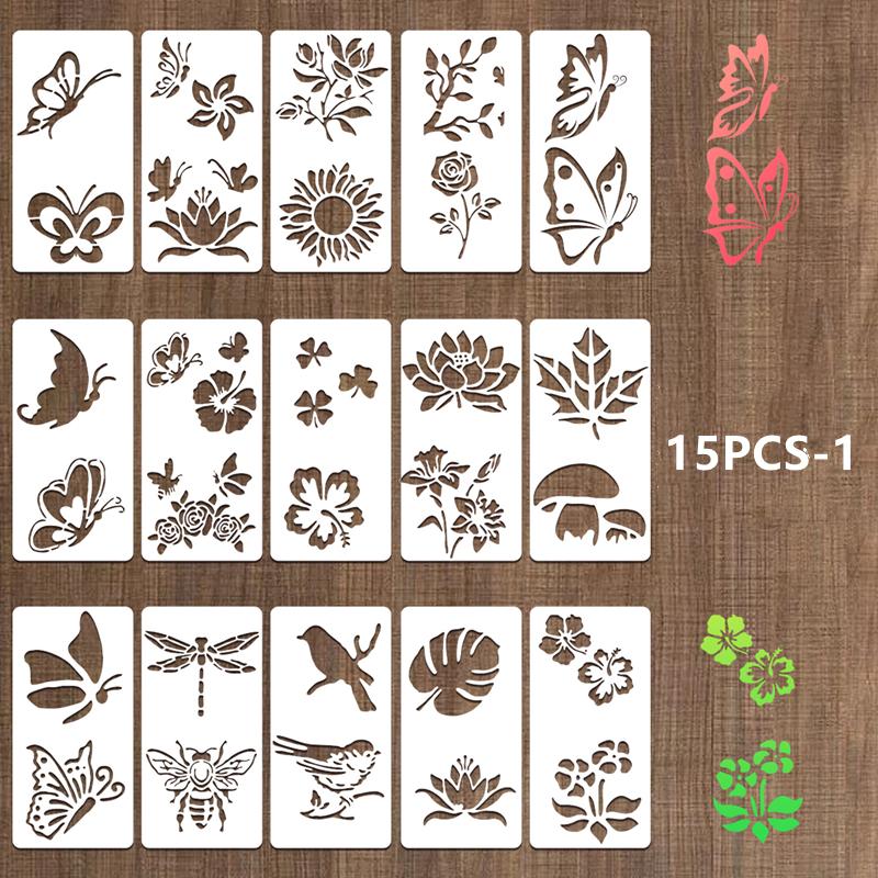 15/30 PCS Plant Flower Painting Template Hollow Reusable Art Template Spray Mold DIY Graffiti Drawing Stencils
