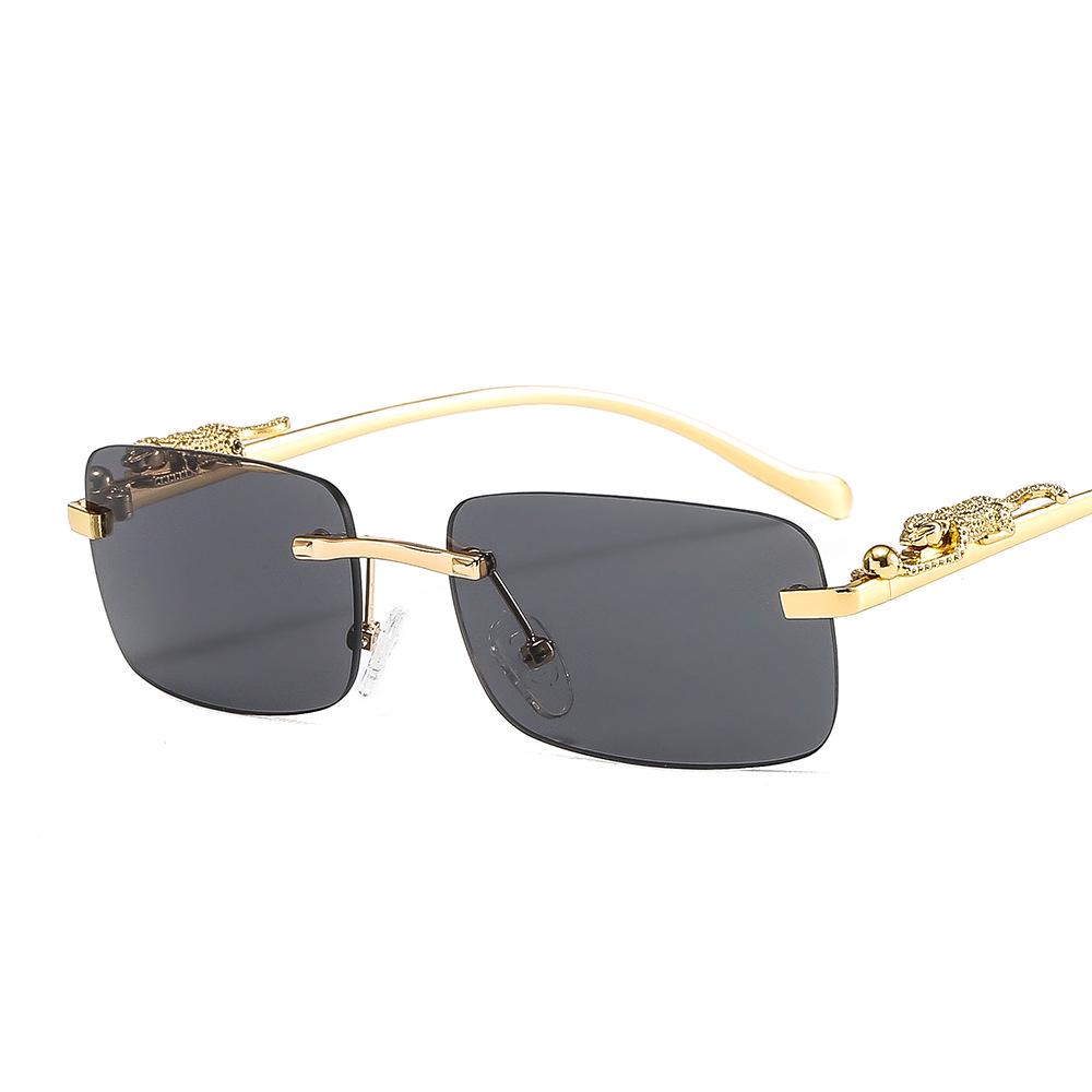 Cheetah Frameless Square Sunglasses Unisex Retro Leopard Metal Design