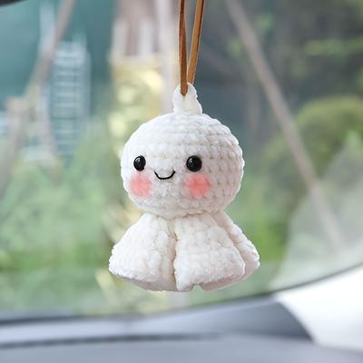 Cute Crochet Sunshine Doll Car Pendant, Plant Fiber , Plush Rearview Mirror Decoration Girl-Plush Car Pendant