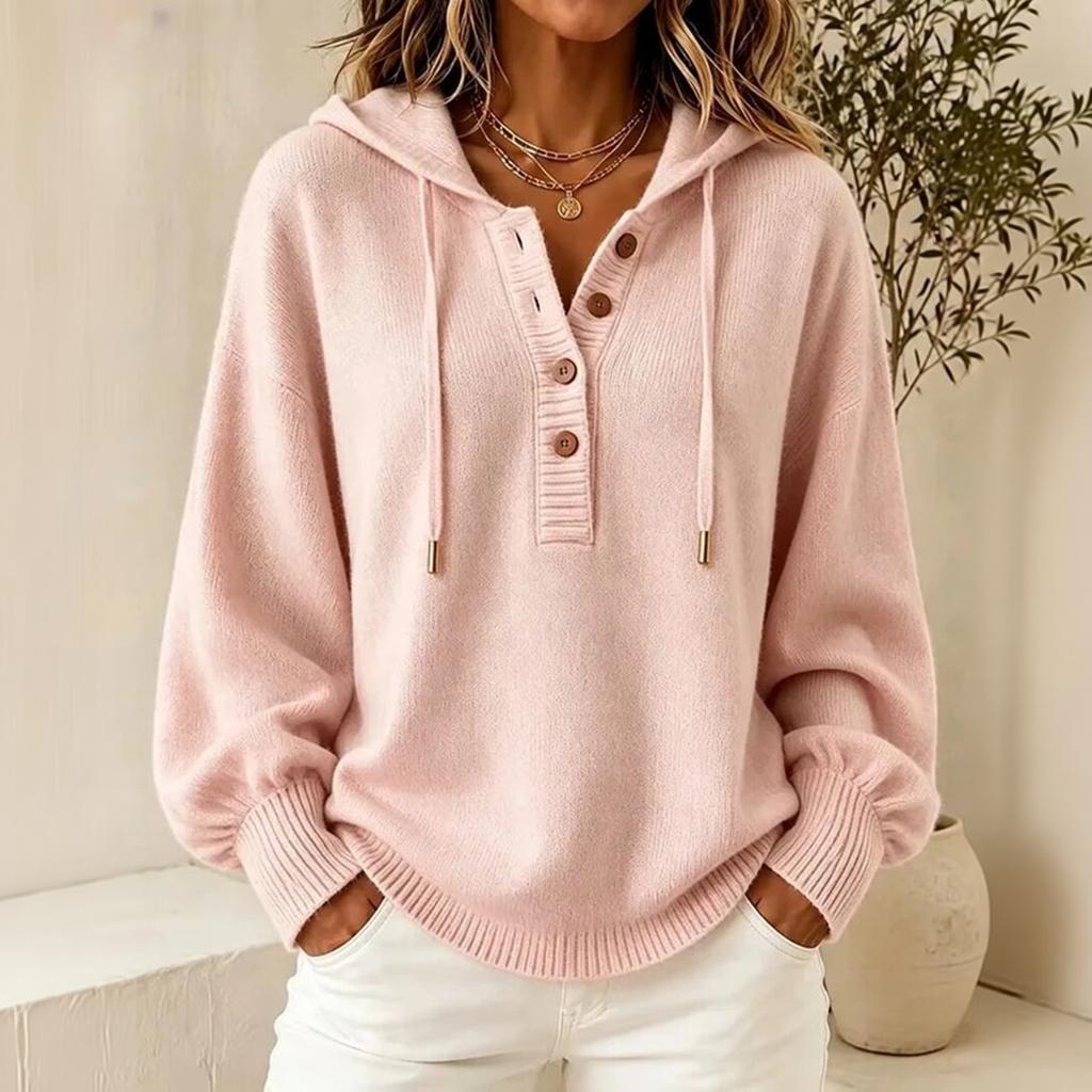 Damen Freizeit Locker Geschnitten Kapuzen Strickpullover Top