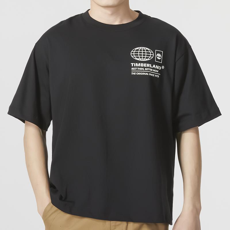 Timberland Graphic Letter Print Crew Neck Short Sleeve T-Shirt Unisex Tops Black A6QHD001