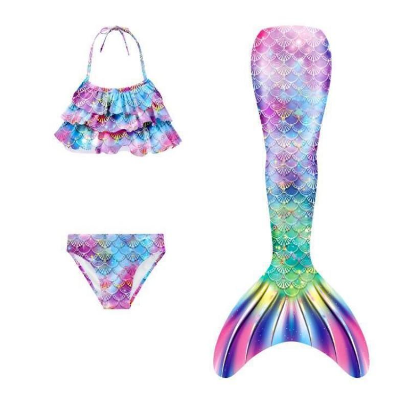 Ensemble de maillot de bain 3 pièces pour filles sur le thème de la sirène pour tout-petits Style mignon Bikini triangle 110-150 cm