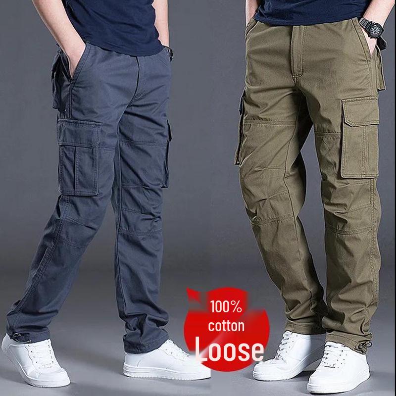 Men's Casual Workwear: Wear-Resistant, Loose Straight-Leg Multi-Pocket Pants for Spring and Autumn