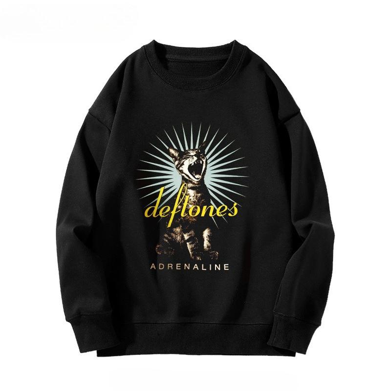 Толстовка Deftones Кот Мужская Женская Свитшот с Круглым Вырезом Худи Ретро Металл Рок-группа Y2k Пуловер Оверсайз Топы Мужская Одежда S чёрный