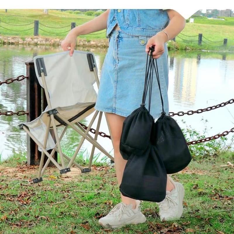 Outdoor Camping Storage Protective Bags Portable Picnic Cookware Mesh Bag Drawstring Pocket BBQ Water Cups Tableware Organizer