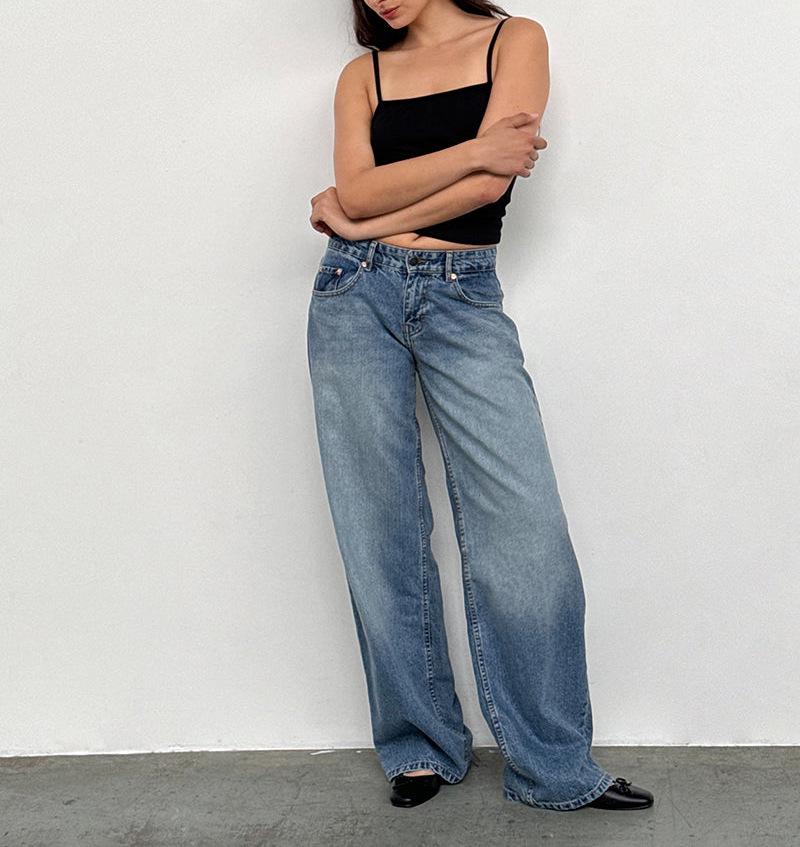 

Жіночі ретро джинси з низькою посадкою, випрані, прямі широкі джинси XL