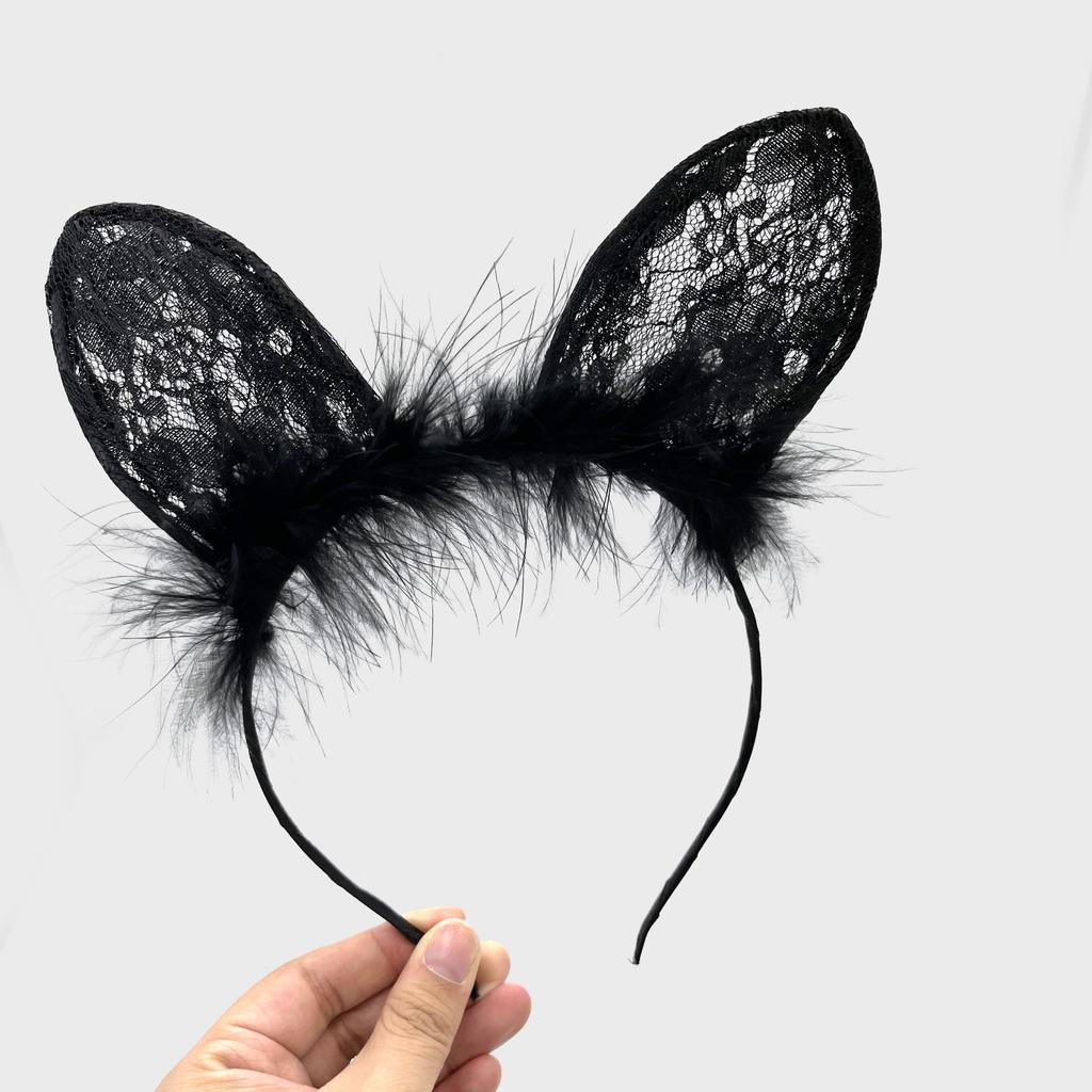 1 Stück Mode Schwarze Spitze Hase Katze Ohr Haarband Für Frauen Mädchen Weiblich Party Sexy Haaraccessoires Stirnband